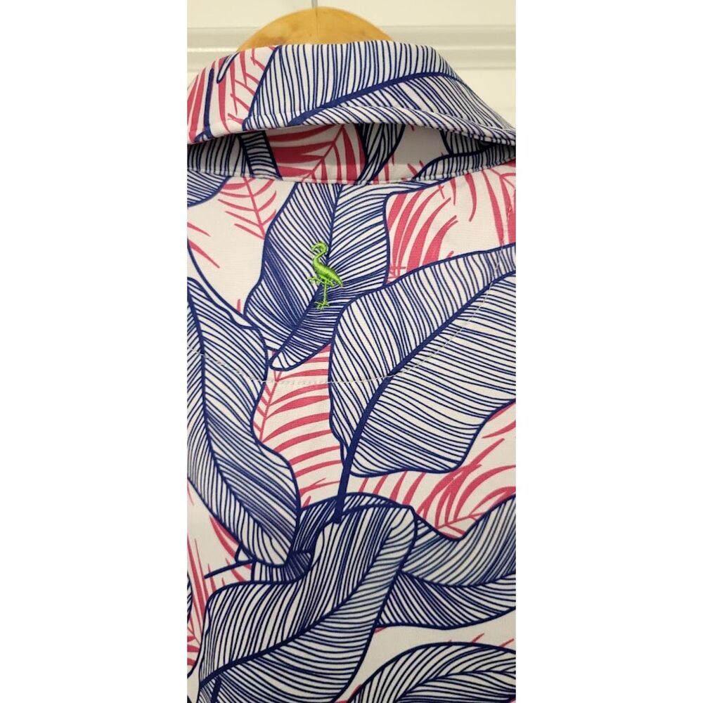 TailorByrd Tropical Leaf Performance Golf Polo Pink Blue Resort Mens Sz. S - Picture 4 of 5